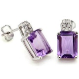 3 1/3 CARAT AMETHYST & (12 PCS) CREATED DIAMOND 925 STERLING SILVER EARRINGS