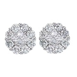 Diamond Clusters Flower Stud Earrings in 14k White Gold (1.00 ctw)