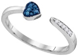 Sterling Silver Womens Round Blue Colored Diamond Bisected Heart Band 1/20 Cttw