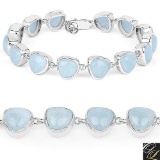 22.79 Carat Genuine Milky Aquamarine .925 Sterling Silver Bracelet