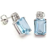 3 1/2 CARAT BABY SWISS BLUE TOPAZ & (12 PCS) CREATED DIAMOND 925 STERLING SILVER EARRINGS