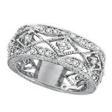 Antique Style Diamond Ring Filigree Band in 14k White Gold (1.00ct)