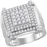 10kt White Gold Mens Round Diamond Framed Square Cluster Ring 2-3/4 Cttw