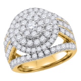 14kt Yellow Gold Womens Round Diamond Flower Cluster Bridal Wedding Engagement Ring 3.00 Cttw