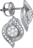 14kt White Gold Womens Round Diamond Flower Cluster Screwback Stud Earrings 1/4 Cttw