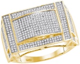 10kt Yellow Gold Mens Round Pave-set Diamond Convex Dome Rectangle Cluster Ring 3/4 Cttw