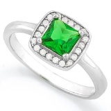 1 1/2 CARAT CREATED EMERALD & 1/5 CARAT (20 PCS) FLAWLESS CREATED DIAMOND 925 STERLING SILVER HALO R