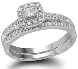 10kt White Gold Womens Princess Diamond Square Halo Bridal Wedding Engagement Ring Band Set 1/3 Cttw