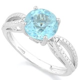 2 1/2 CARAT BABY SWISS BLUE TOPAZ & DIAMOND 925 STERLING SILVER RING