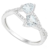 4/5 CARAT AQUAMARINES AND DIAMONDS 925 STERLING SILVER RING