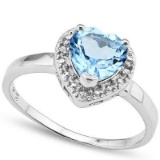 1.25 CT BLUE TOPAZ & 2 PCS WHITE DIAMOND PLATINUM OVER 0.925 STERLING SILVER RING