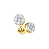 14kt Yellow Gold Womens Round Diamond Flower Cluster Stud Earrings 1/2 Cttw