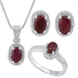 2.63 CARAT GENUINE RUBY & GENUINE DIAMOND PLATINUM OVER 0.925 STERLING SILVER SET