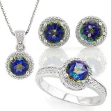 3 1/5 CARAT OCEAN MYSTIC GEMSTONE & DIAMOND 925 STERLING SILVER SET