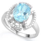 3 1/4 CARAT BABY SWISS BLUE TOPAZ & DIAMOND 925 STERLING SILVER RING