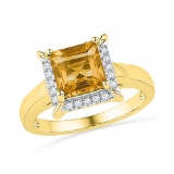 10kt Yellow Gold Womens Cushion Lab-Created Citrine Solitaire Diamond Frame Ring 1-7/8 Cttw