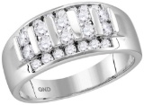 10kt White Gold Mens Round Channel-set Diamond Raised Wedding Band 1.00 Cttw