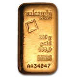 250 gram Gold Bar - Valcambi (Poured w/Assay)