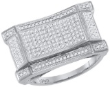 10kt White Gold Mens Round Pave-set Diamond Concave Rectangle Cluster Ring 1/2 Cttw