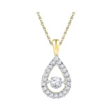 10kt Yellow Gold Womens Round Diamond Moving Twinkle Solitaire Teardrop Pendant 3/8 Cttw