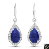 2.52 Carat Genuine Blue Aventurine And White Topaz .925 Sterling Silver Earrings