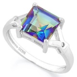 2 1/3 CARAT OCEAN MYSTIC GEMSTONE & FLAWLESS CREATED DIAMOND 925 STERLING SILVER RING