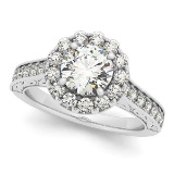 Diamond Halo Flower Engagement Ring in 14k White Gold (1.00ct)