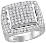 10kt White Gold Mens Round Prong-set Diamond Square Frame Cluster Ring 3-1/10 Cttw