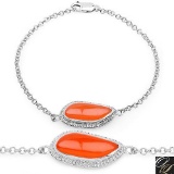 5.50 Carat Genuine Carnelian And White Topaz .925 Sterling Silver Bracelet