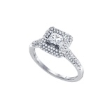 14kt White Gold Womens Princess Diamond Solitaire Halo Bridal Wedding Engagement Ring 3/8 Cttw