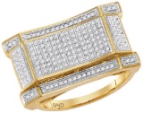 10kt Yellow Gold Mens Round Diamond Concave Rectangle Cluster Ring 1/2 Cttw