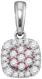 Womens 18K Gold Two Tone Cushion Cluster Diamond Fashion Charm Pendant 1/6 CT