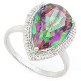 5 1/5 CARAT MYSTIC GEMSTONE & DIAMOND 925 STERLING SILVER RING