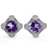 3.61 CARAT TW AMETHYST & GENUINE DIAMOND PLATINUM OVER 0.925 STERLING SILVER EARRINGS