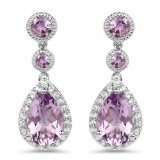 7.16 Carat Genuine Pink Amethyst and White Topaz .925 Sterling Silver Earrings