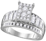 10kt White Gold Womens Round Diamond Rectangle Cluster Bridal Wedding Engagement Ring 7/8 Cttw - Siz