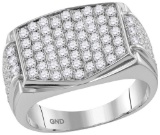 10kt White Gold Mens Round Pave-set Diamond Rectangle Cluster Ring 2.00 Cttw