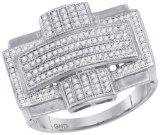 10kt White Gold Mens Round Diamond Convex Cross Rectangle Cluster Ring 1/2 Cttw