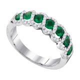 14kt White Gold Womens Round Emerald Diamond Outline Band 1.00 Cttw