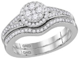 Bridal 10K White Gold Cluster Diamond Engagement Wedding Ring Band Set 1/2 CT
