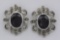 Victorian Style Red Garnet Marcasite Earrings - Large - Sterling Silver