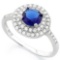 1 1/3 CARAT CREATED BLUE SAPPHIRE & 1/2 CARAT (47 PCS) FLAWLESS CREATED DIAMOND 925 STERLING SILVER