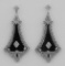 Art Deco Style Black Onyx Filigree Earrings with Diamond - Sterling Silver