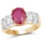 14K Yellow Gold Plated 4.72 Carat Glass Filled Ruby and White Topaz .925 Sterling Silver Ring