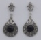 Victorian Style Black Onyx and Marcasite Earrings - Sterling Silver