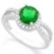 1 1/3 CARAT CREATED EMERALD & 2/5 CARAT (44 PCS) FLAWLESS CREATED DIAMOND 925 STERLING SILVER HALO R