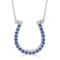 Sapphire and Diamond Horseshoe Pendant Necklace 14k White Gold (0.25ct)