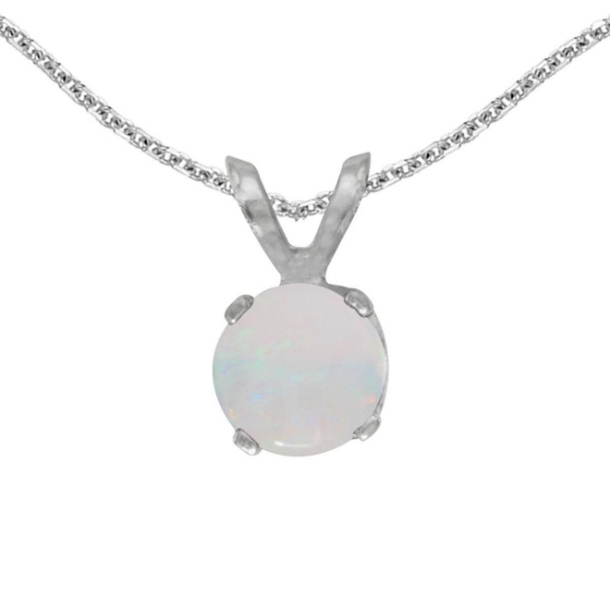 Certified 14k White Gold Round Opal Pendant 0.19 CTW