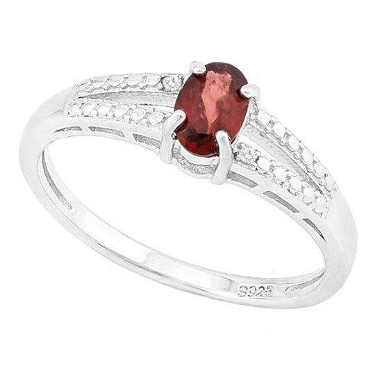 1/2 CARAT GARNET & GENUINE DIAMONDS 925 STERLING SILVER RING