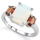 1 CARAT CREATED FIRE OPAL & 1 CARAT GARNET 925 STERLING SILVER RING